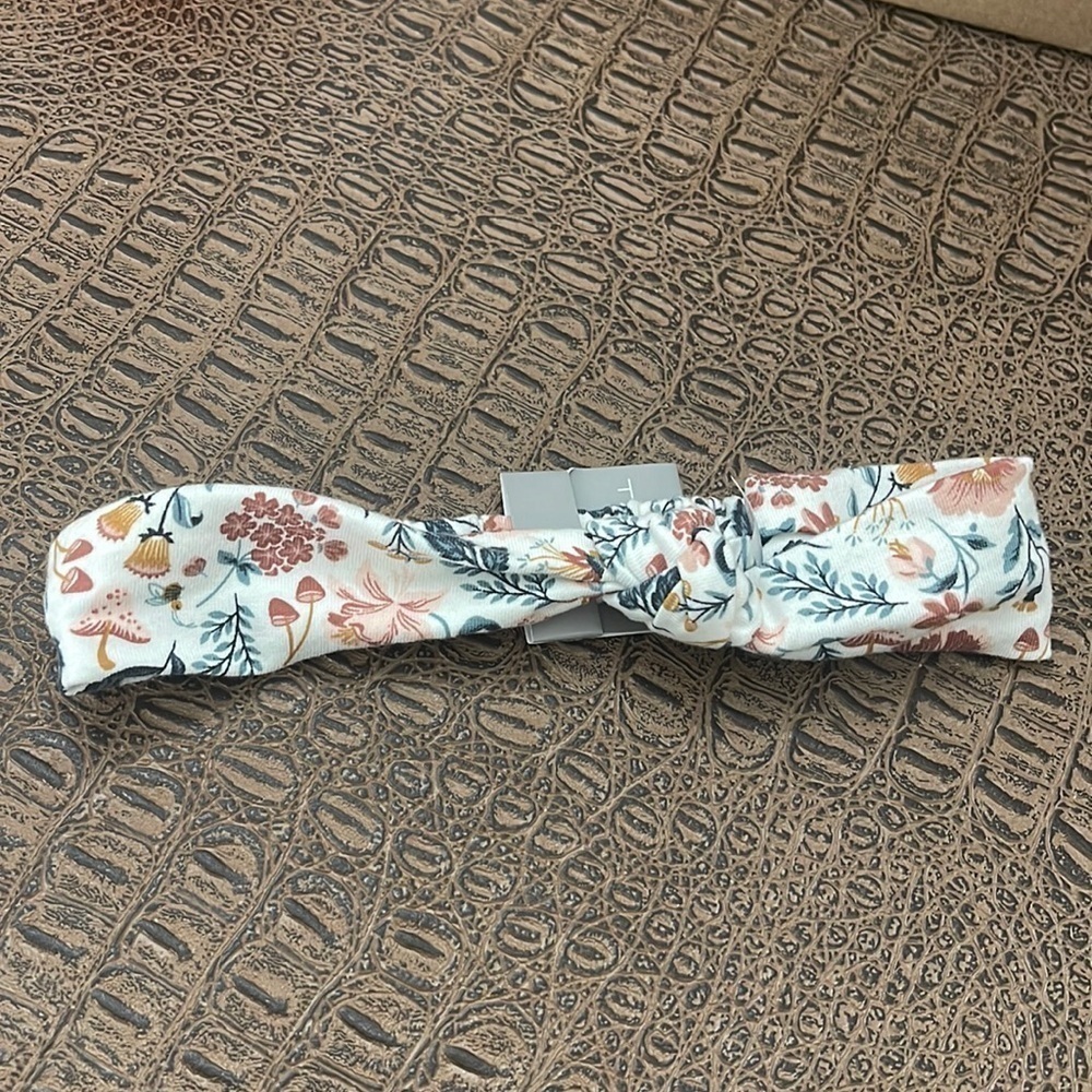 Tahari Floral Print Knot Headband White Pink Elastic Hair Accessory NWT
